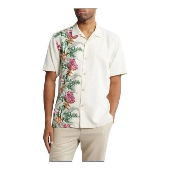 TOMMY BAHAMA Men’s Bloom Terrace Silk Hawaiian Button Up Shirt Extra Large Flaw - Picture 1 of 8
